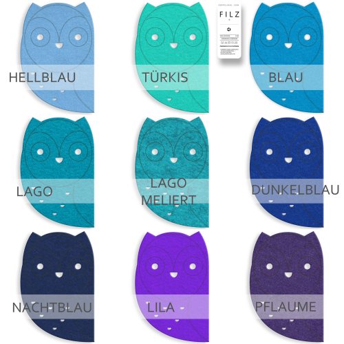 Preview: EULE Filz Deko & Untersetzer / Filzuntersetzer - 50 Farben - Uhu Vogel Tischset - Glasuntersetzer Preview: uhu-untersetzer