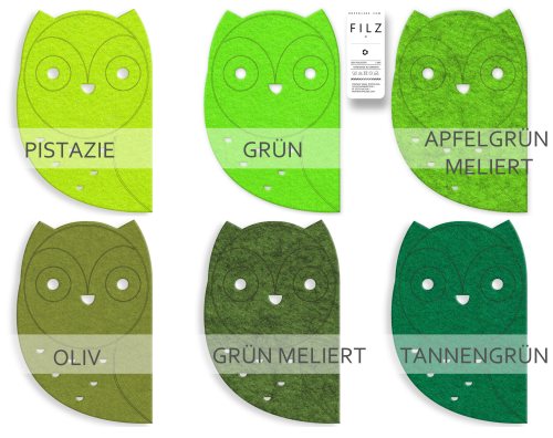 Preview: EULE Filz Deko & Untersetzer / Filzuntersetzer - 50 Farben - Uhu Vogel Tischset - Glasuntersetzer Preview: filzfarben-doppelidee