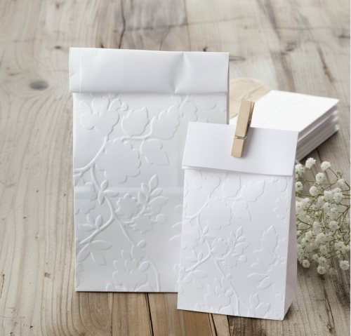 Preview: 10 Weiße Geschenktüten geprägt mit FLORAL Muster