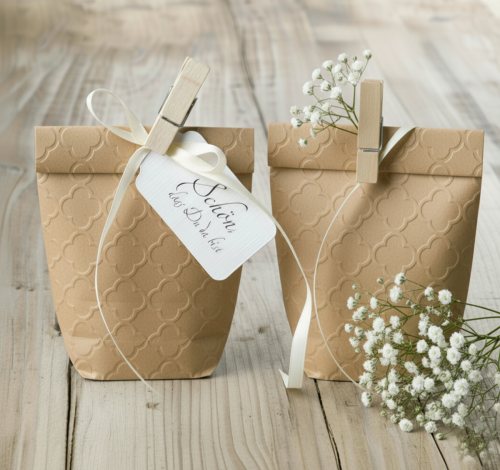 10 Geschenktüten mit PALAST Prägung / Papiertüten braun 11x17 cm