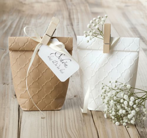 Preview: 10 Geschenktüten mit PALAST Prägung / Papiertüten braun 11x17 cm