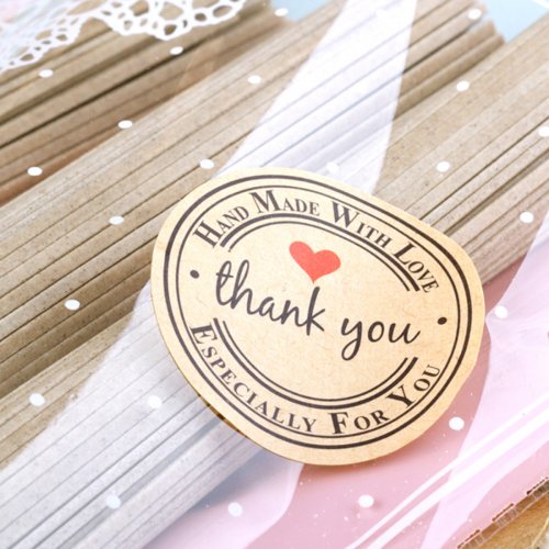 10 runde Kraftpapier Sticker ♥ HANDMADE with LOVE - THANK YOU ♥