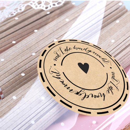 12 runde Kraftpapier Sticker ♥ mit Liebe handgemacht ♥
