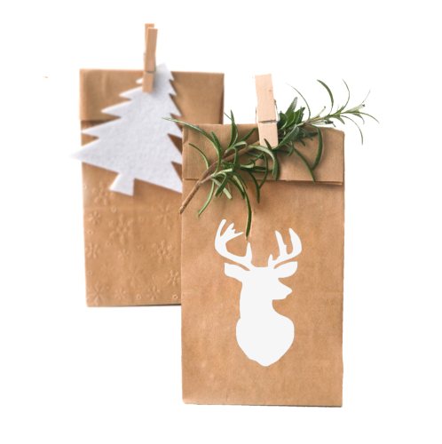 6 Kraftpapier Geschenktüten mit Hirsch / Rentier- Weihnachten Papiertüten