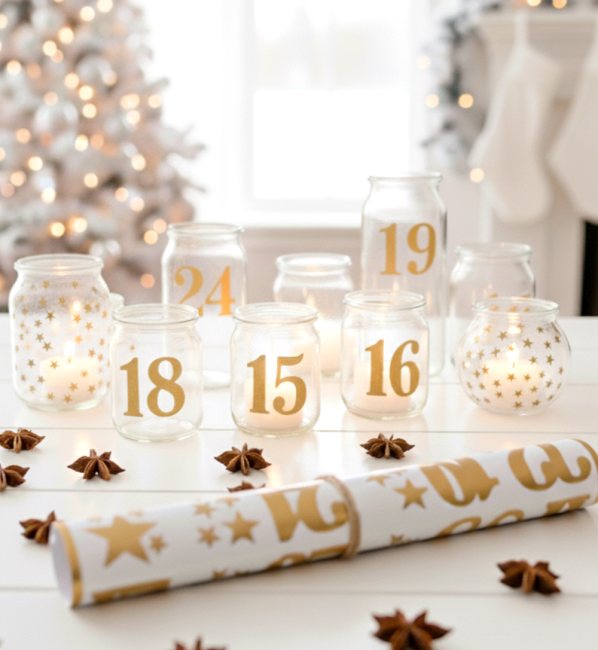 Adventskalender Zahlen + Sterne 2,5 bis 20 cm Aufkleber - Farbwahl