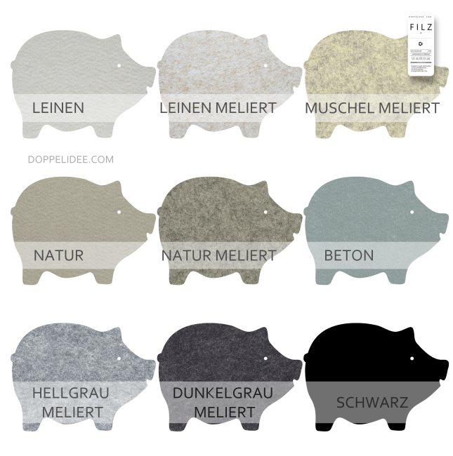 SCHWEIN FILZ Untersetzer / Deko - 50 Farben - Glücksschwein SCHWEIN FILZ Untersetzer / Deko - 50 Farben - Glücksschwein