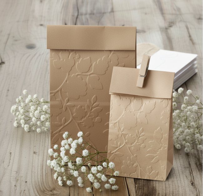 10 Kraftpapier Geschenktüten geprägt mit FLORAL Muster 10 Kraftpapier Geschenktüten geprägt mit FLORAL Muster