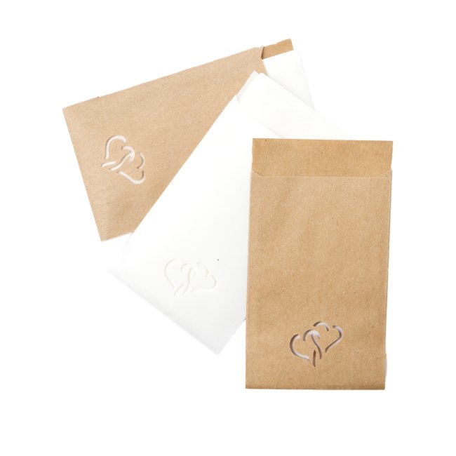 10 weiße mini "Freudentränen" Papiertüten / Tütchen mit Herzen