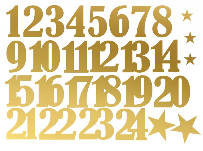 Aufkleber - Adventskalender Zahlen 1-24 + Sterne GOLD