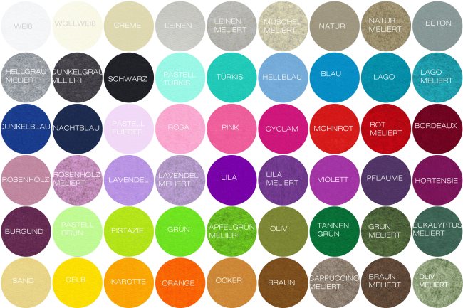 Filzkreise in 54 Farben