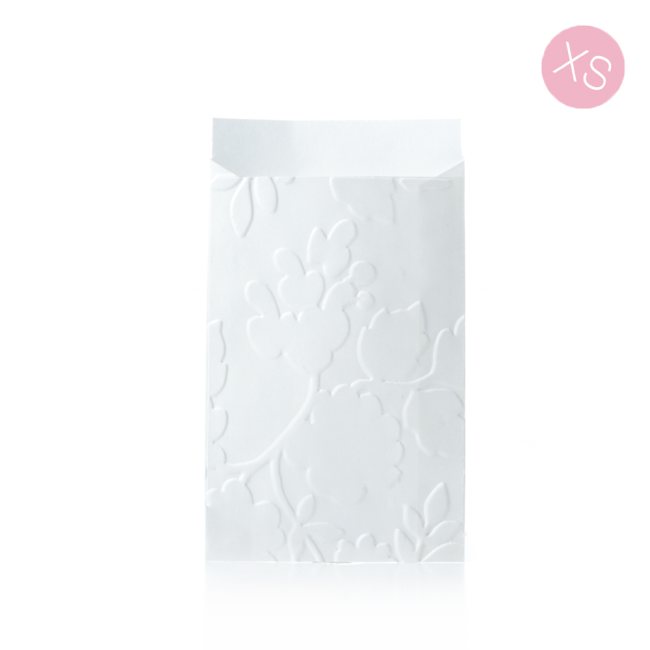 10 "Freudentränen" Papier Tütchen mit FLORAL prägung - weiß