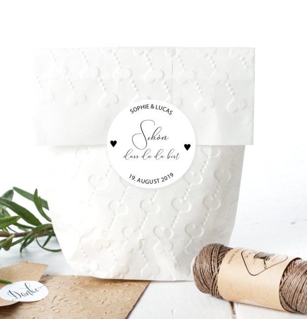 PERSONALISIERTE Papier Aufkleber "Schön, dass du da bist"