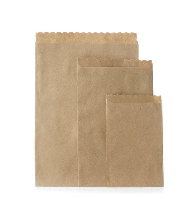 10 Kraftpapier Papiertüten mit SCALLOP Bordüre