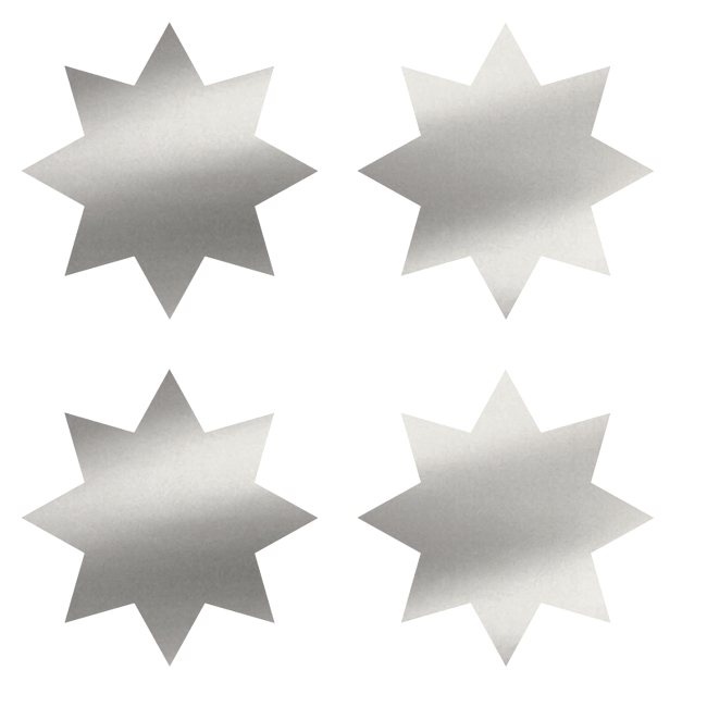 20 St. Sterne Aufkleber - Glänzend! 3,5 cm SILBER - 8 Zackig