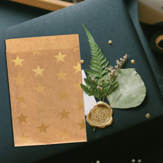 Geschenkbeutel / Papiertüten - Kraftpapier - Sterne Gold
