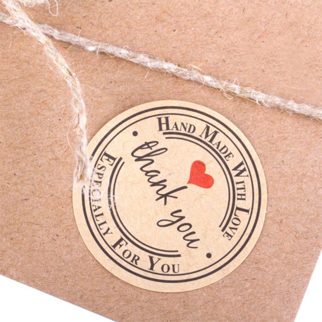 10 runde Kraftpapier Sticker ♥ HANDMADE with LOVE - THANK YOU ♥