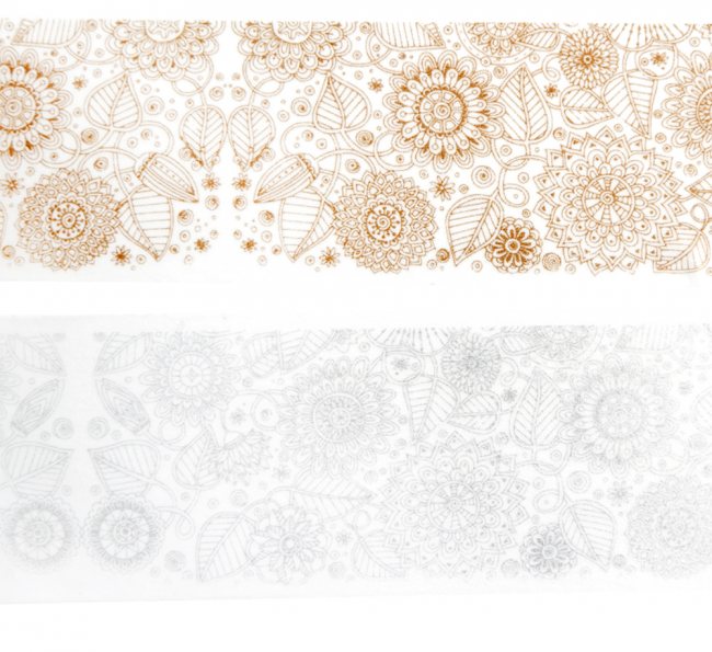 Washi Tape - Silber mit filigranem floralem Muster - 4 cm Breit