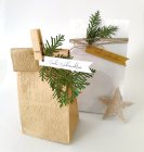 10  Geschenktüten mit Schneeflocken Prägung / weiß und braun / Papiertüten